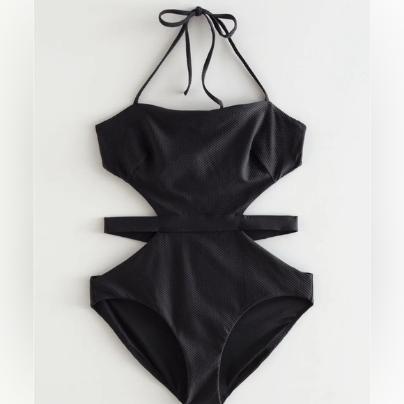 & Other Stories Cut-Out Square Halter Neck Black Swimsuit Size 6 NWOT - Picture 9 of 16